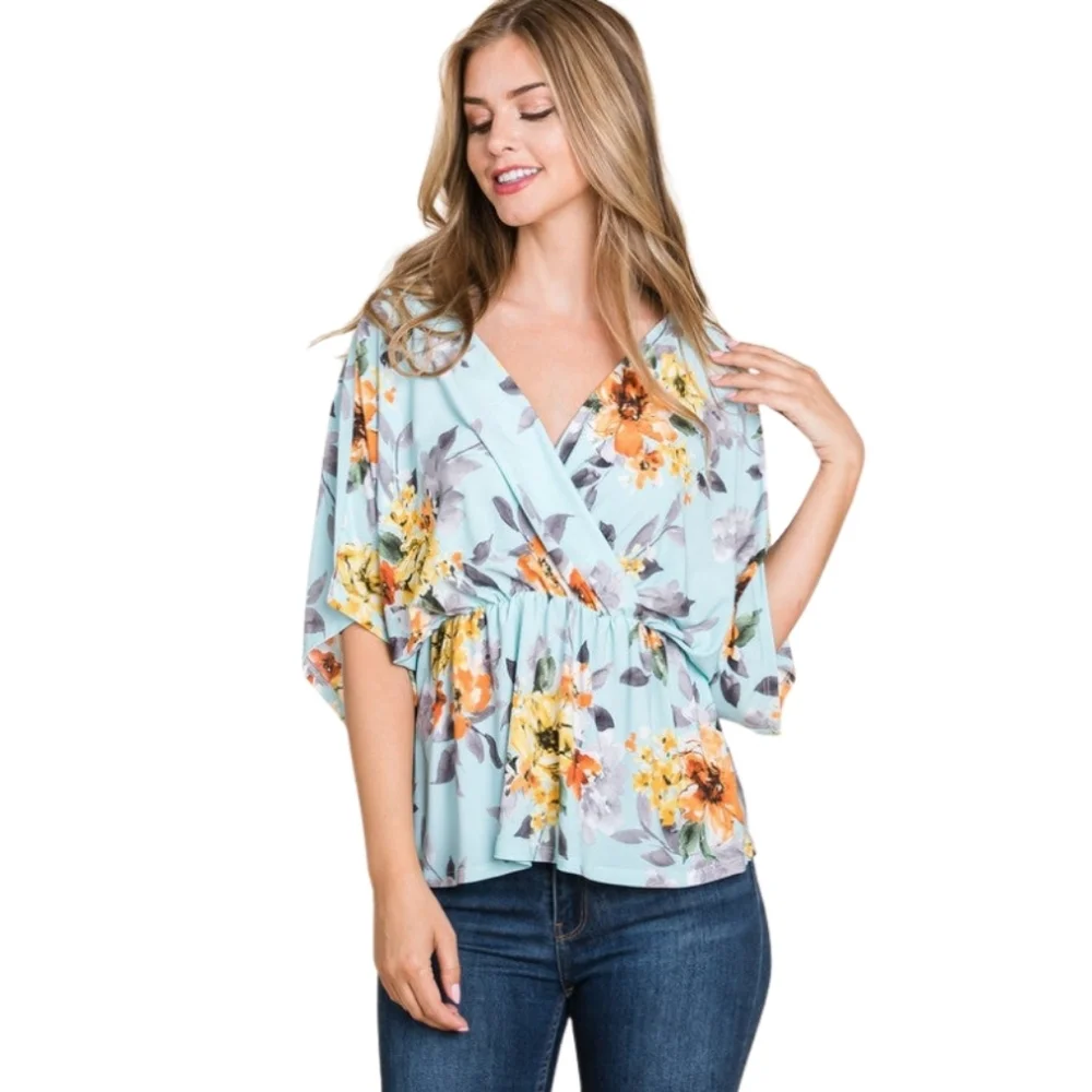 Sky Blue Floral Wrap Tunic - Picture 5 of 6